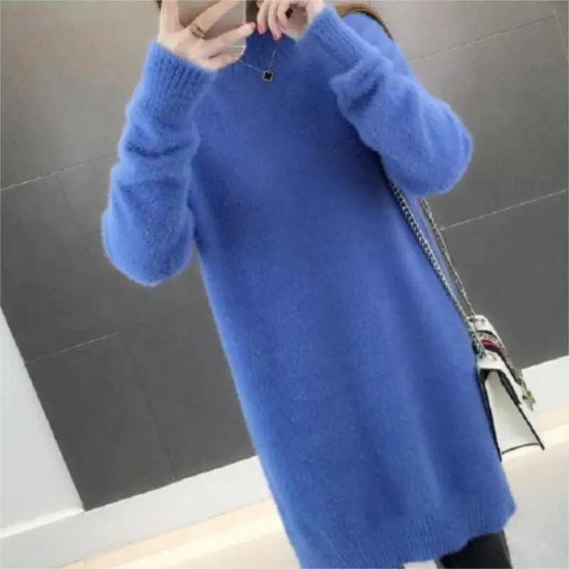 New Women's Sweater Thickening Water Velvet Sweater Female Loose New Warm Long Section High Collar Dottoming Sweater