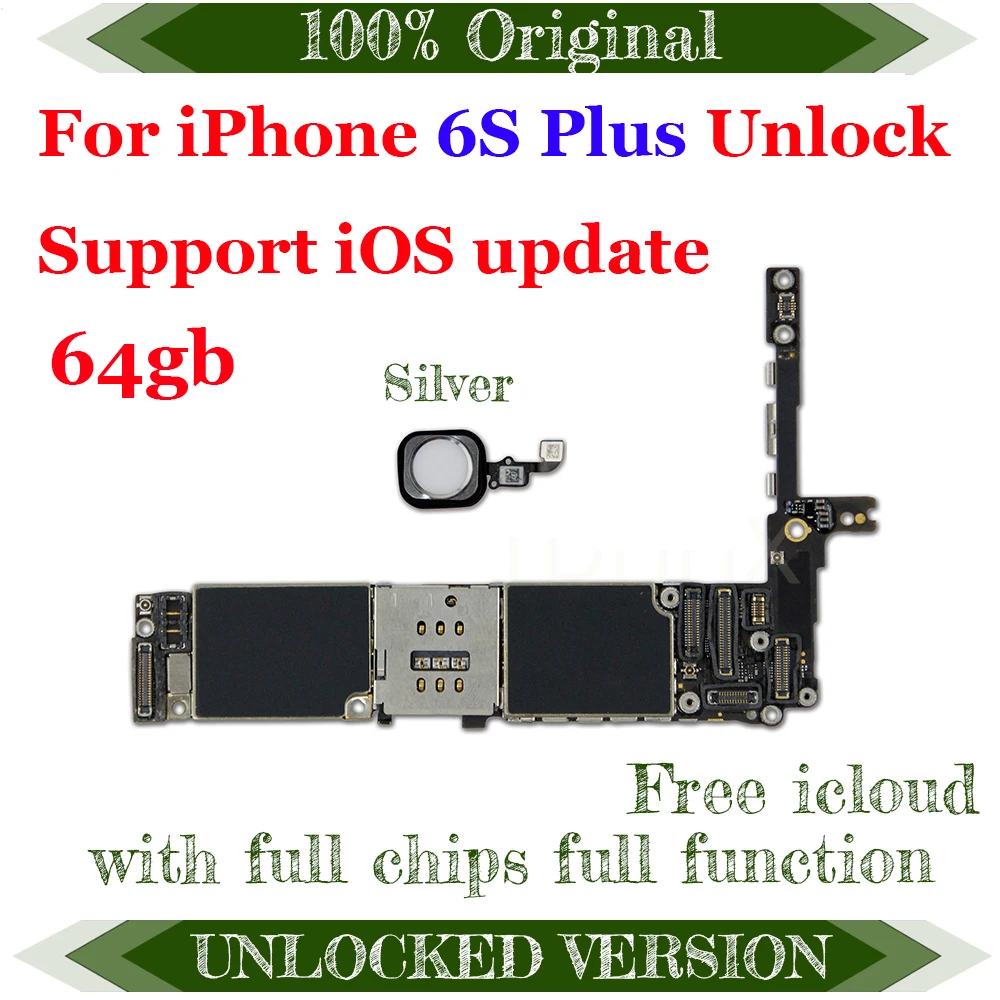 

No iCloud for iphone 6S Plus Motherboard,Original unlocked for iphone 6SP 6S + Logic boards Without Touch ID/With Touch ID 64GB