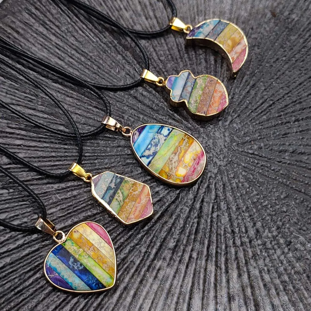 

Reiki Healing Heart Moon Water Drop Gravel Meditation 7 Chakra Pendant Pendulum Necklace
