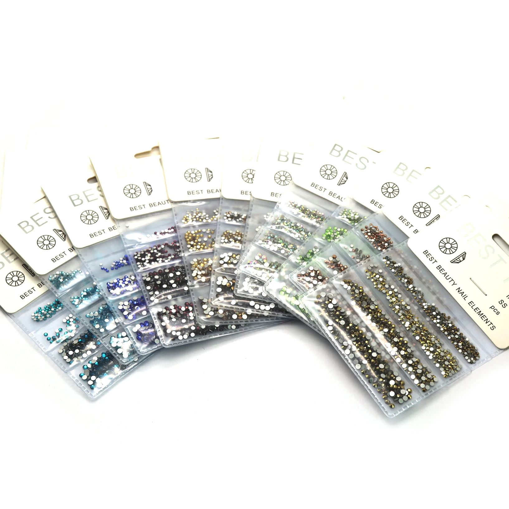 

2020 New Packing 4 Cell Mix size Nail Rhinestone SS4-SS10 Separate Packing Flatback stones Nail Art Design free shipping