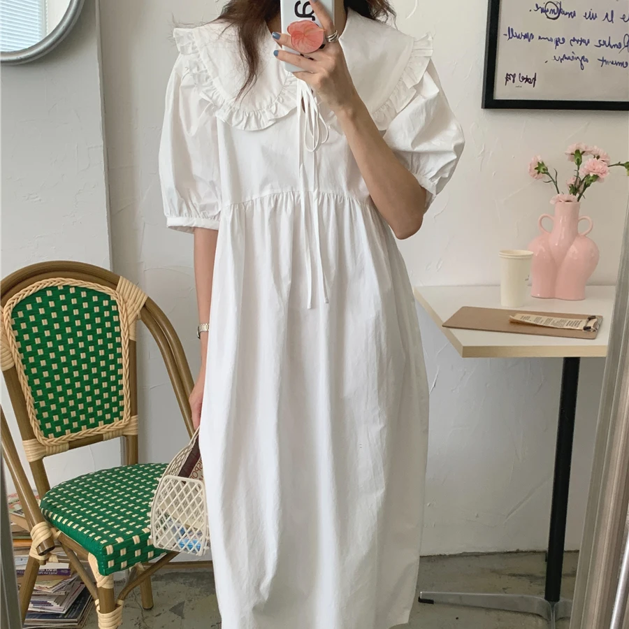 Alien Kitty Streetwear Ruffles Gentle Brief 2021 Solid Sweet Lace-Up Girls Retro Prom Loose Stylish Femme Long Dress Vestidos | Женская