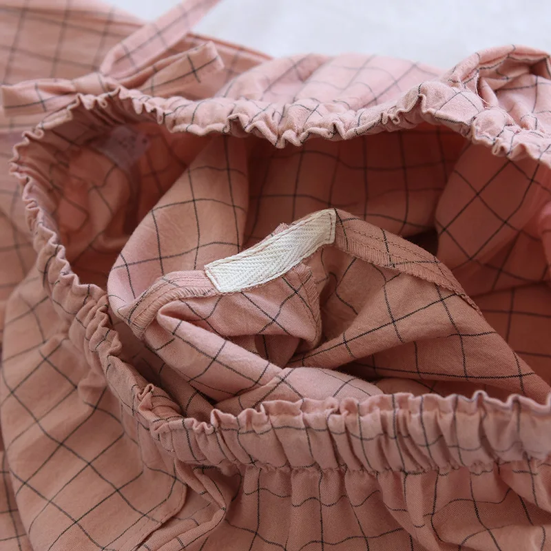 couple Washed Cotton Trousers Thin Men And Women Home Pants Elastic Waist Sleep Bottoms Plaid Lounge Pants Home Sleepwear 2021_ecoleips.com