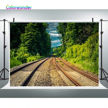 

Vintage Train Track Rail Countryside Green Trees Nature Scenery Wedding Photography Backdrop Photo Background For Photo Studio