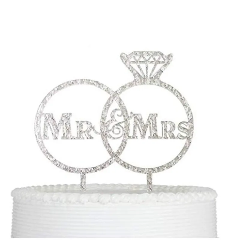 Бесплатная доставка акриловые блестки серебро жених торт Топпер Mr Mrs знак