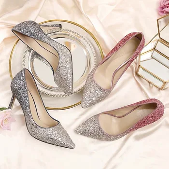 

Surgical masks New Sexy High thin heels shoes women pumps bling wedding Bridal shoes classic pointed toe evening party shoes