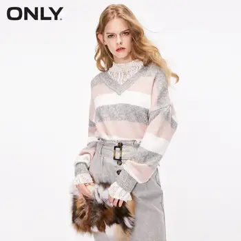 

ONLY Autumn Winter Women's Loose Fit V-neckline Striped Pullover Knit Sweater | 119113539