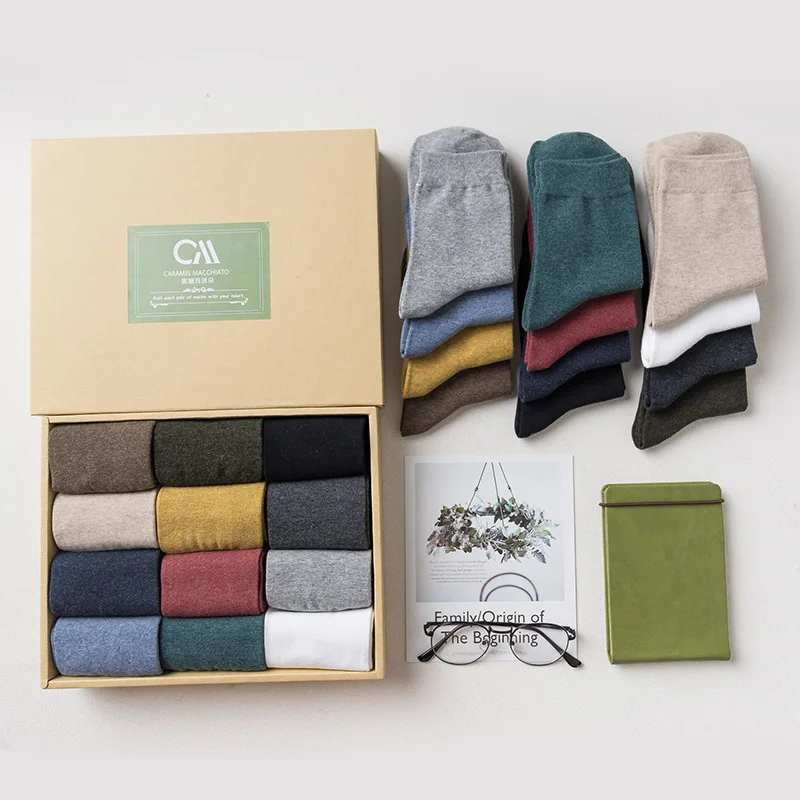 12 пар/кор. Caramella зимние носки модные однотонные носки женские длинноволокнистый хлопок Комплект носков 53012