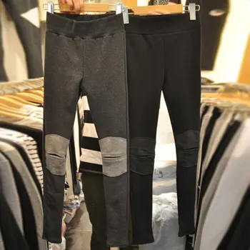 

Korean-Style Leggings Women Spring New Color Panel Hole Leggings Black Pencil Stretch Outer Wear Trousers Leggins Student