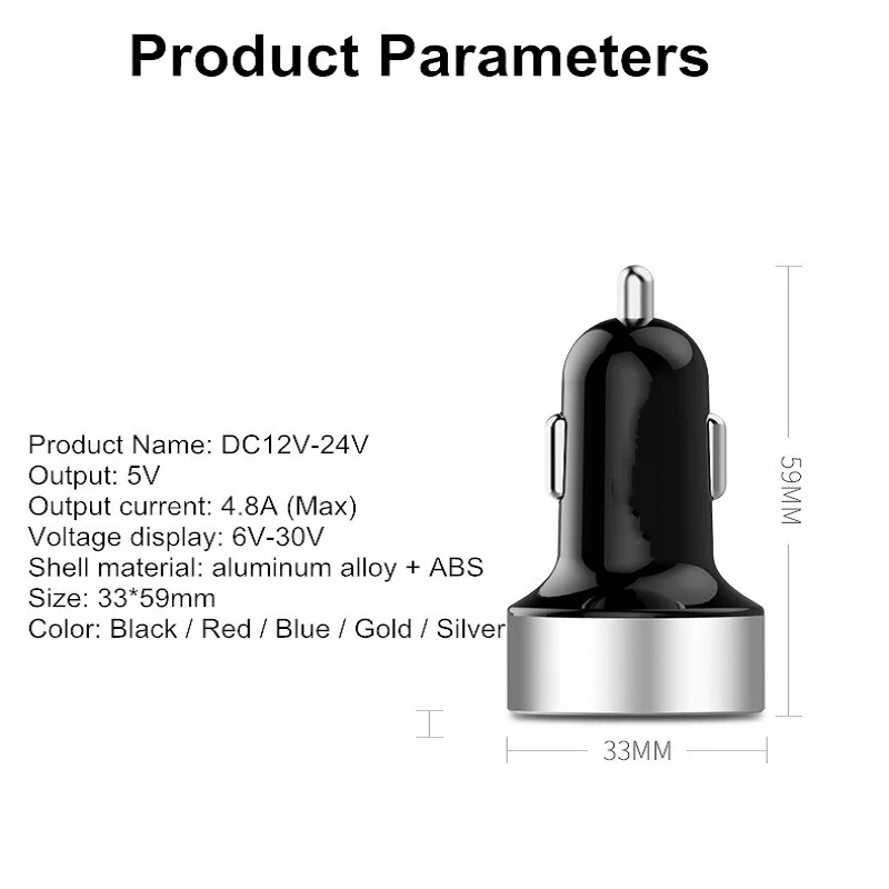 Автомобильное зарядное устройство с двумя USB 3,1 А, цифровой светодиодный дисплей, автомобильное зарядное устройство для Xiaomi iphone, смартфонов, планшетов, QC 3,0, USB адаптер для быстрой зарядки