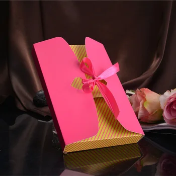 

Rose Red Gift Box Scarf Clothing Packaging Box with Ribbon Folding Paper Box For Wedding Candy