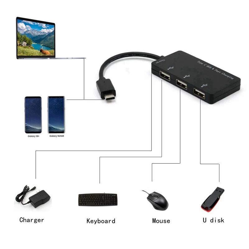 USB C адаптер сплиттер Type к 2 0 концентратор PD питания кабель usb хаб 3 порта для