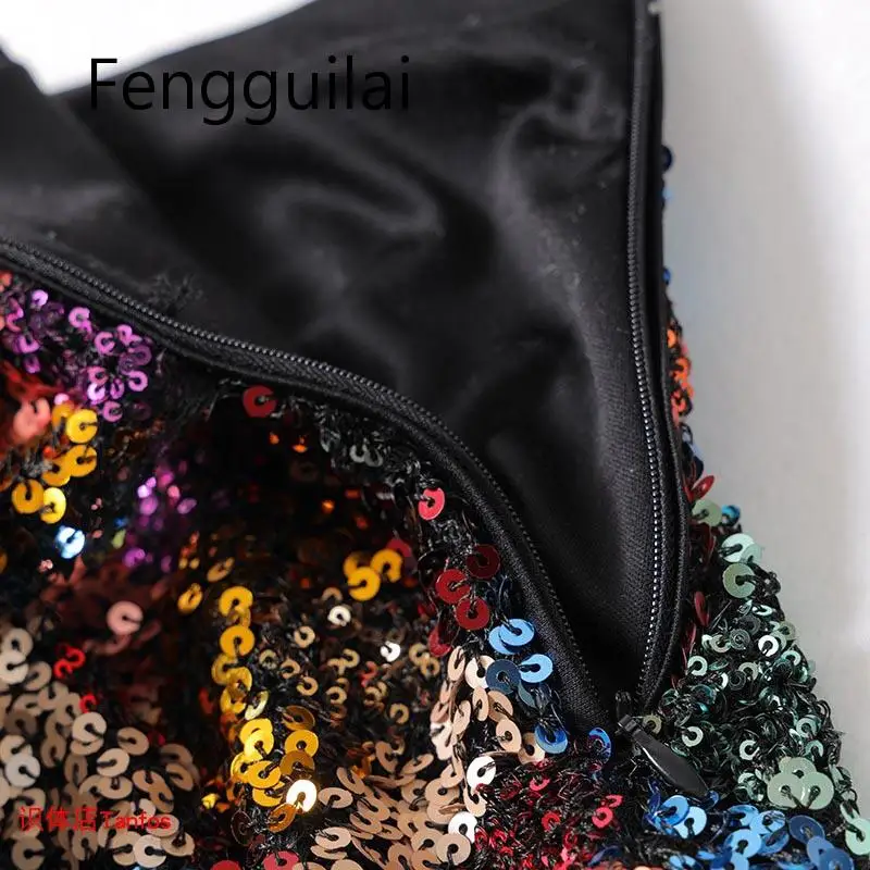 FENGGUILAI, модная разноцветная блестящая юбка с блестками и поясом сбоку, юбка с бантом, женские шикарные вечерние Разноцветные мини-юбки с блестками