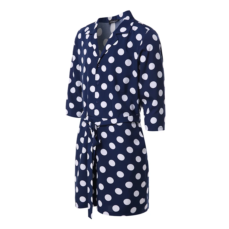 Fashion Polka Dot Men Rompers Jumpsuit Ladies Playsuit 3/4 Sleeve Lace Up Pants Overalls Casual Lapel Streetwear S-5XL INCERUN