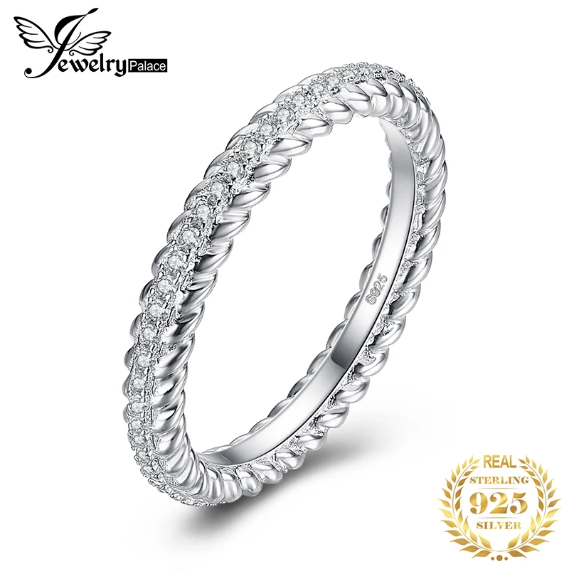

JewelryPalace CZ Wedding Rings 925 Sterling Silver Rings for Women Stackable Anniversary Ring Eternity Band Silver 925 Jewelry