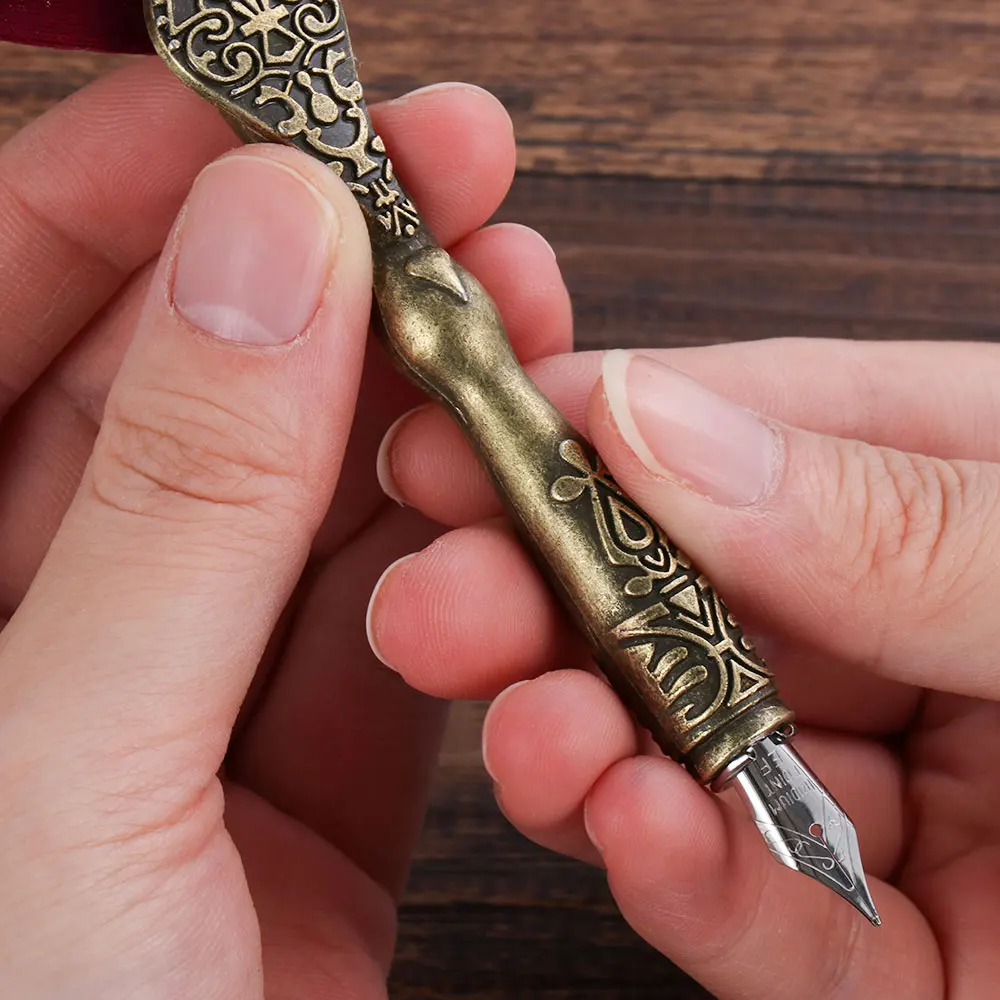 1Set Wax Seal Stamp Kit Quill Pen ink Set Feather Dip Pen Vintage Romantic Multi Function Writing Tools Craft Supplies