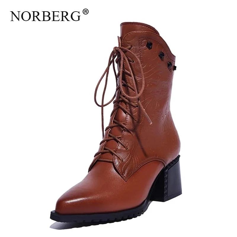 Norberg/; Лидер продаж; модный тренд; женские ботинки на меху; обувь на высоком каблуке; женские ботинки; зимняя женская обувь из кожи с натуральным лицевым покрытием