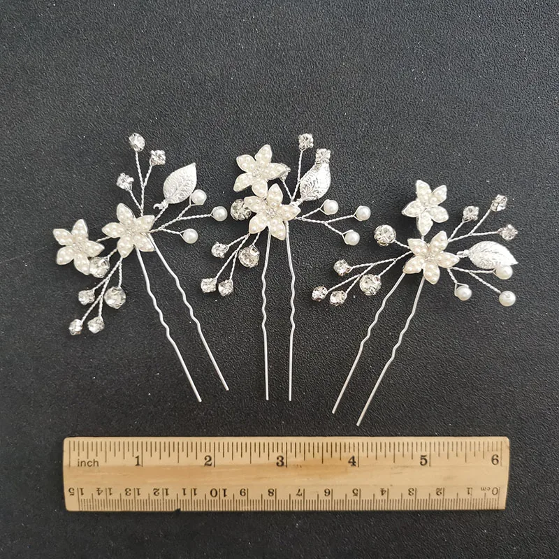 Floralbride Handmade INS Style Alloy Rhinestones Flower Leaf Pearls Bridal Hair Pin Set Wedding Hair Sticker Women Hair Jewelry