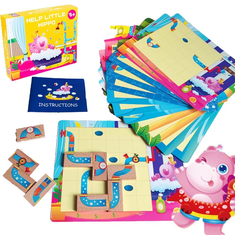 

Wooden Puzzles Children Education Multifunctional Jigsaw Toys Hippo Bathing Game Puzzle Training Thinking Logic Game Toys Gifts