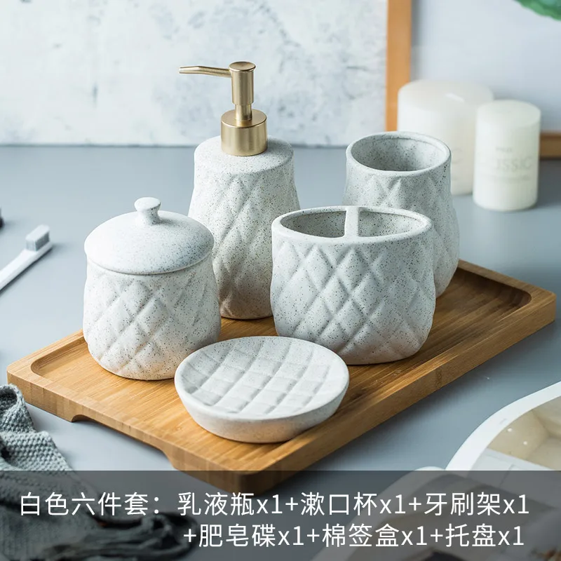 Nordic Creative Ceramic Bathroom Wash Set Bathroom Decoration Sample Room Simple Bathroom Wash Cup Set WY116552 - Цвет: WHITE 6PCS