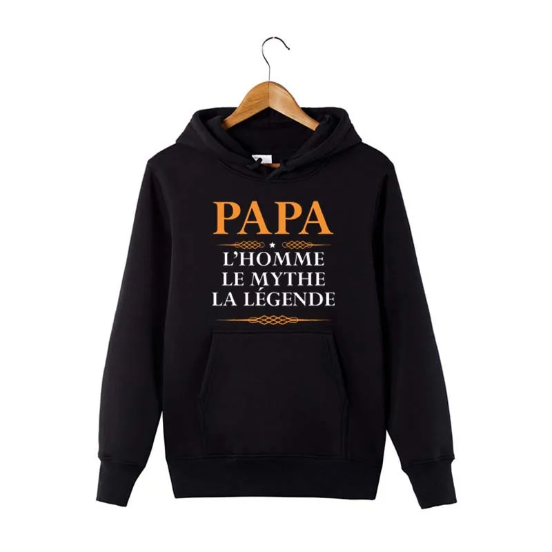 Зимние Модные свитшоты для мужчин PAPA L' HOMME LE MYTHE LA LEGENDE, худи, подарок для папы, хлопковая флисовая толстовка с капюшоном, Толстовка для мужчин