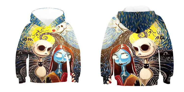 Corpse Bride Cartoon Sweatshirt Hoodie Pumpkin Skull Printed Long Sleeve Kids Hoodies for Girls Boys Pocket Hooed Children Coat