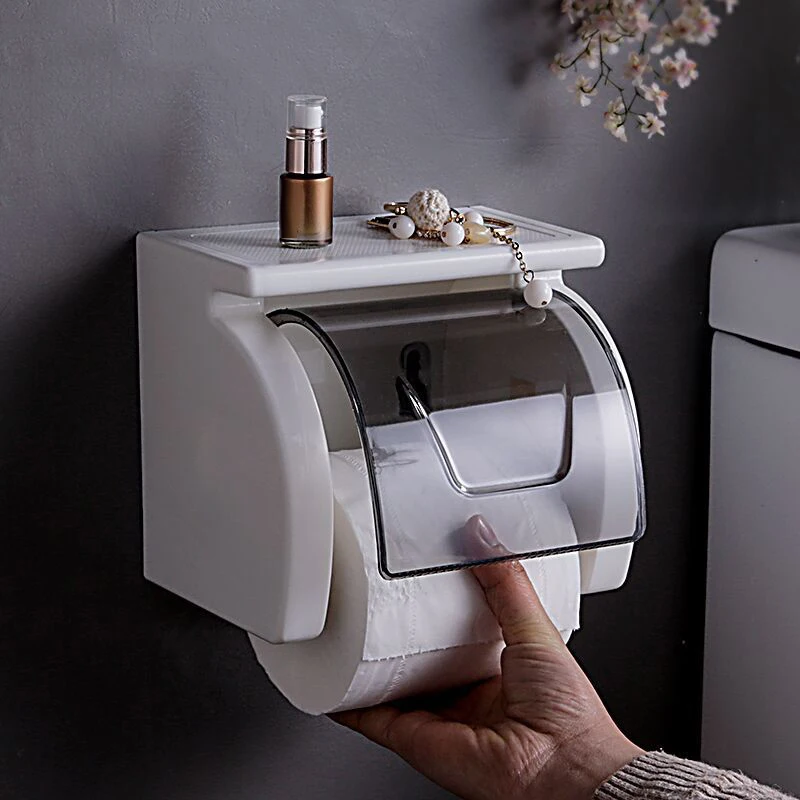 Easy Install Toilet Punch Free Paper Roll Holder Waterproof Bathroom Tissue Box with Garbage Bag