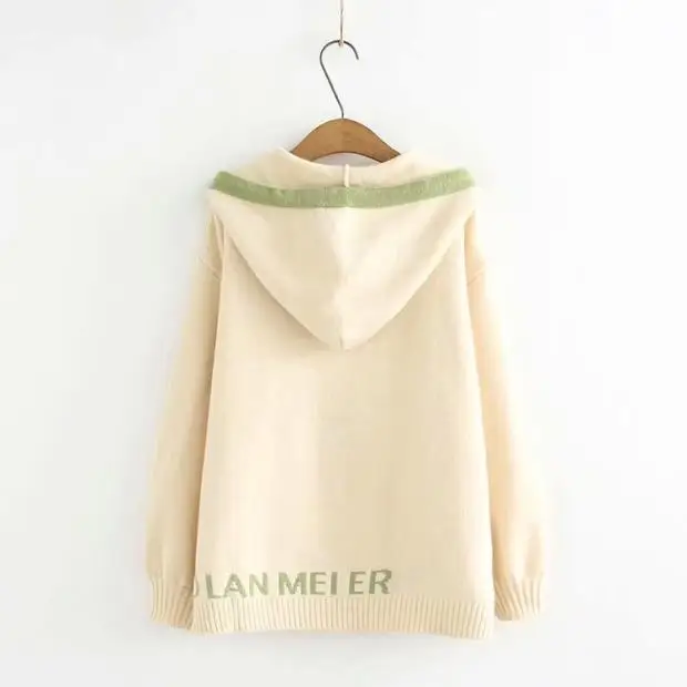 

H.SA Women Winter Pullovers Hooded Knitted Jumpers Cartoon Fruit Embroidery Oversized Pull Sweater Hooded Tops Femme Robe