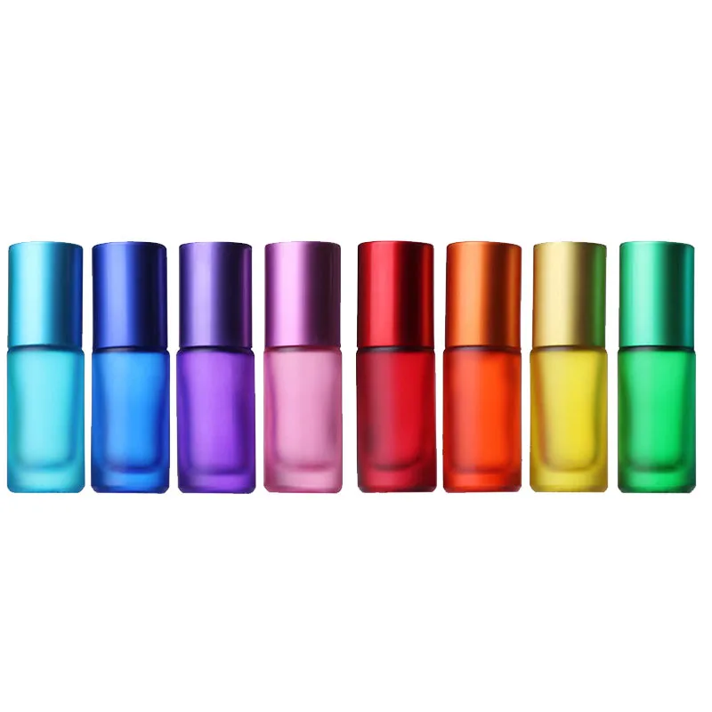 1/5/10PCS 5ml portable frosted colorful essential oil perfume thick glass roller vial travel refillable rollerball bottle mini perfume bottle perfume refill bottle refillable perfume bottle