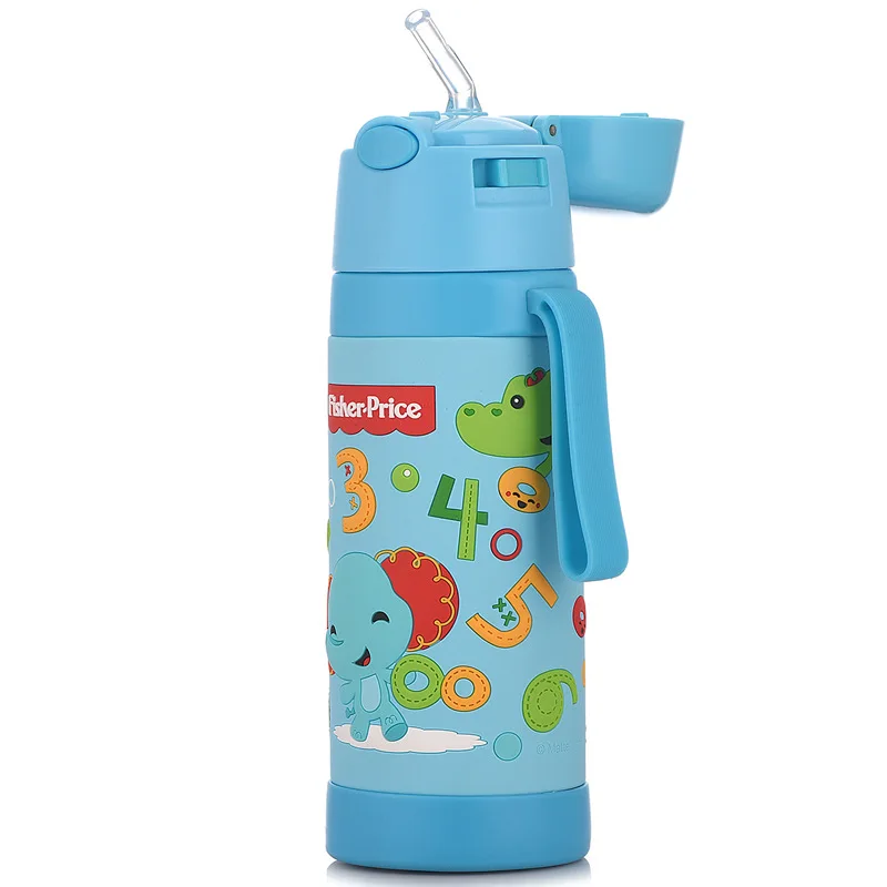 

FISHER-PRICE Insulated Stainless Steel Bottle Children Harness Straw Convenient Thermal Insulation Kettle Students Vacuum Bottle