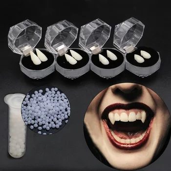 1 Pairs Vampire Teeth Fangs Dentures Props Halloween Costume Props False Teeth Solid Glue Denture Adhesive Halloween Party Decor