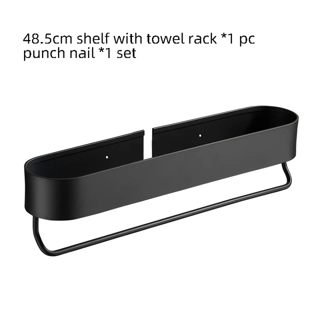 Bathroom Shelf Rack Wall Mounted Shelves Bath Towel Holder Black Shower Storage Basket Kitchen Organizer Bathroom Accessories 48.5cm A2