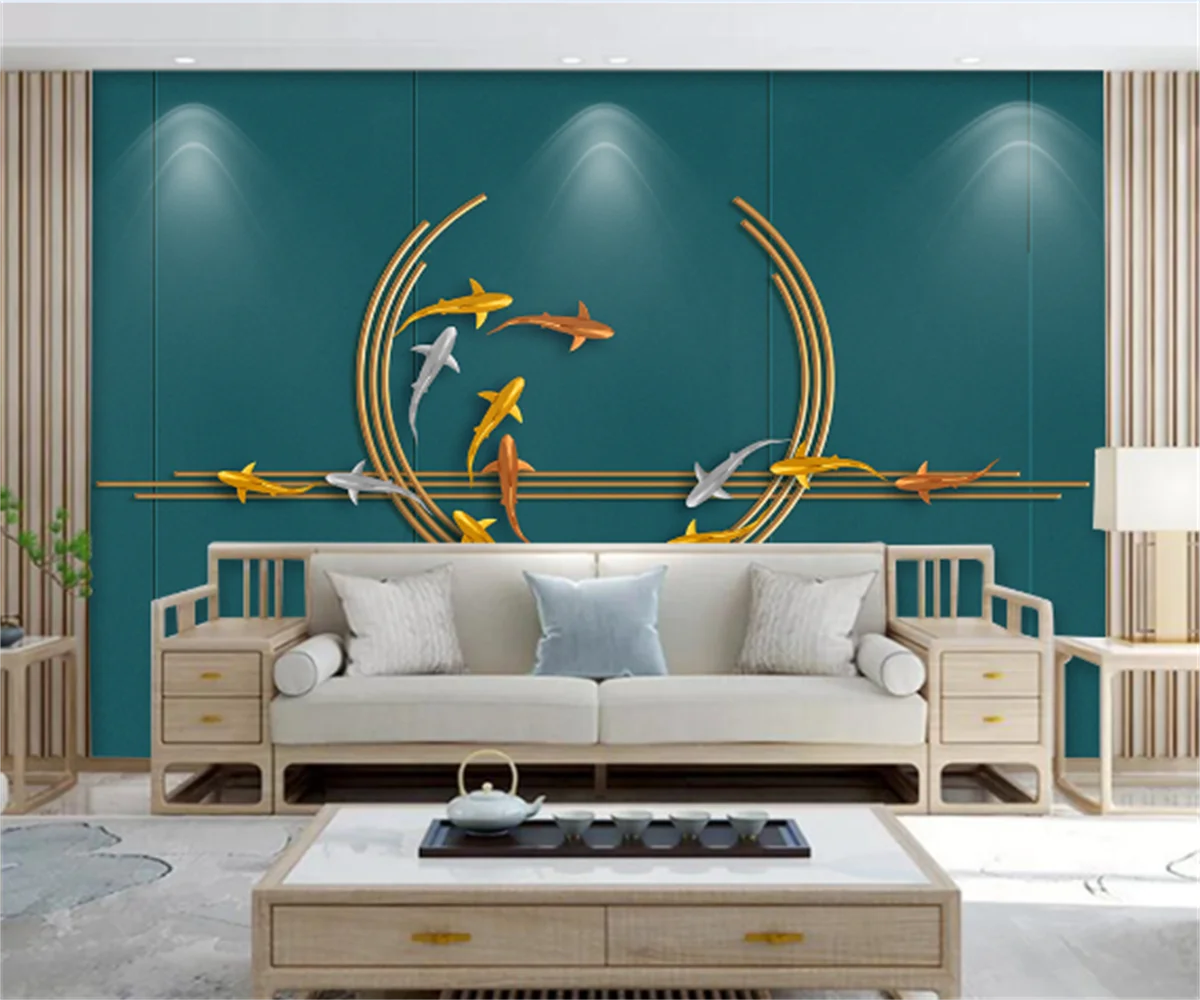 

3D customized European modern light luxury three-dimensional metal fish background wallpaper hotel home decoration photo photo
