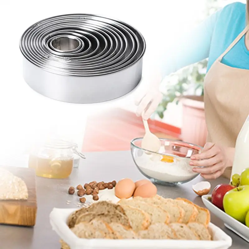 14 Pcs Open Cutter Round Cookie Molds Stainless Steel Sweet Moulds for Cooking H58C