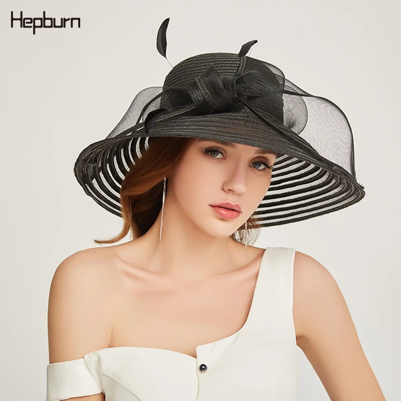 

Hepburn brand Foldable Cap Derby Flat-Bottom Anti-UV High grade Elegant Large Organza sun visor hats summer beach hat for women