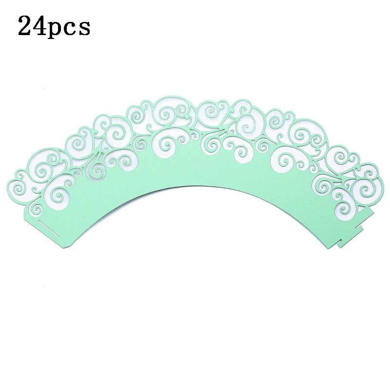 light green 24 шт., лазерная резка, обертка для кексов, Маленькая кружевная лоза, для свадьбы, вечеринки, дня рождения, для детского душа, декоративная обертка для выпечки, бумажная чашка для торта - Цвет: light green