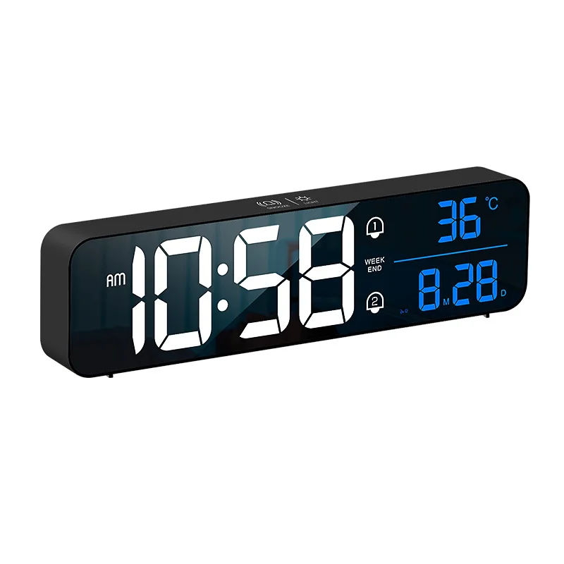 LED Digital Alarm Clock Music Temperature Date Display Clock 2400mAh