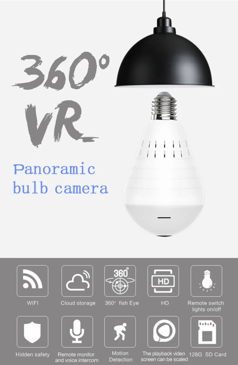 

OOBEST Wifi Panoramic Camera Smart light bulb 360 Degree Fisheye Wireless Home Security Video Surveillance built-in speaker
