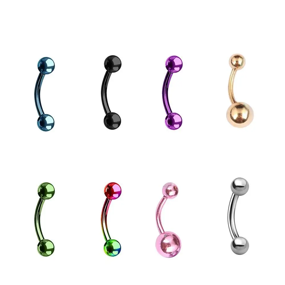 

Steel Navel Bar Rainbow Black Gold Navel&Bell Button Rings Plain Double Ball Bell Rings Body Piercing jewelry