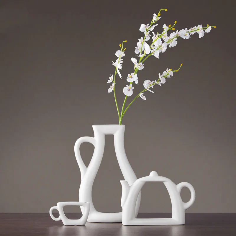 3 шт./компл. Nordic простой современный ваза для цветов Творческий Гостиная украшения дома Керамика сушенный цветочный контейнер чайник Форма ваза