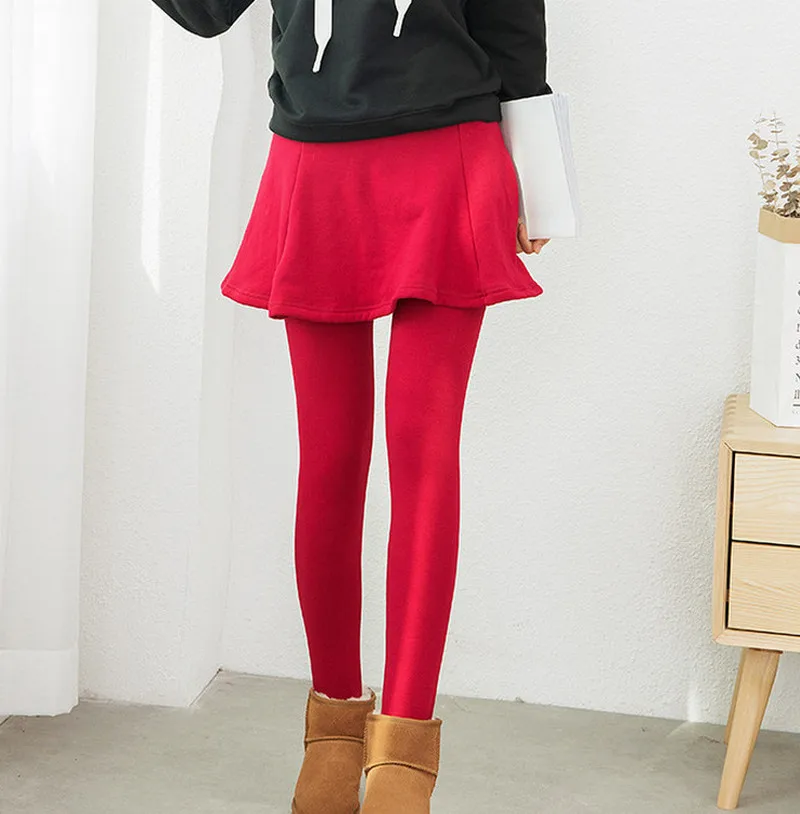 Winterwarme, mit Fleece gefütterte lange Rock-Leggings, gefälschte zweiteilige Slim-Fit-Hosen mit Rock für Herbst und Winter ouc045a – Detail 10