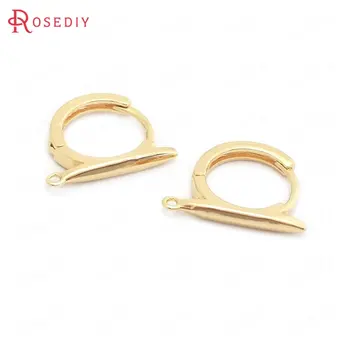 

(38418)6PCS Height 15MM 24K Gold Color Brass Earrings Hoops Earrings Clasps High Quality Jewelry Making Supplies Diy Accessories