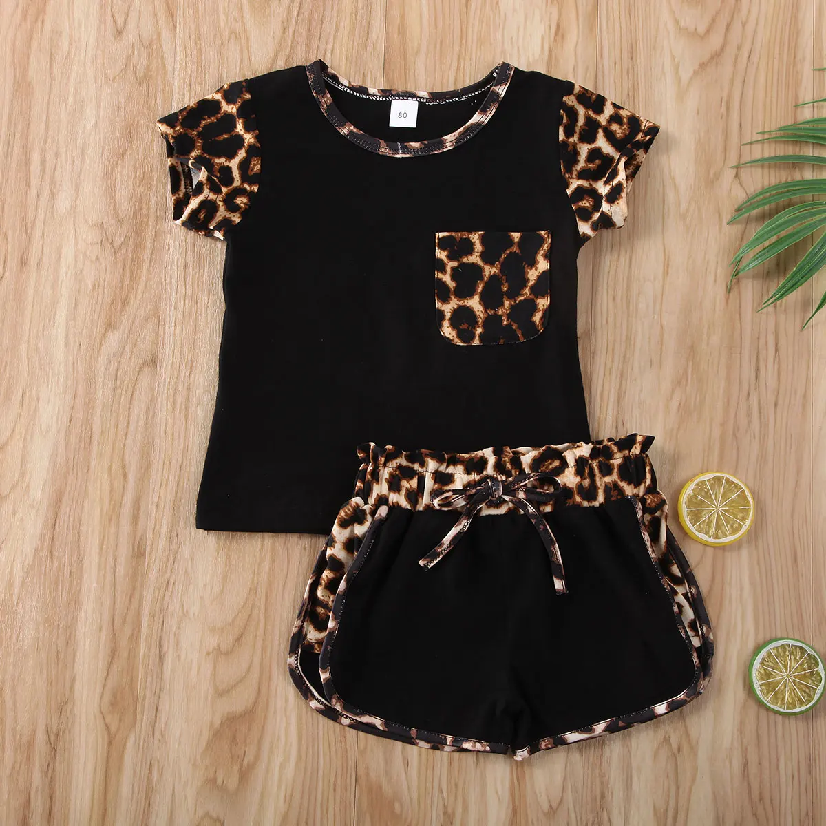 Baby Summer Clothing 1-6Y Toddler Kid Baby Girl Short Sleeve Leopard Tops Shirt Short Pants Outfit Clothes Set 2PCS kids clothing set,girls clothing set,boys clothing set
