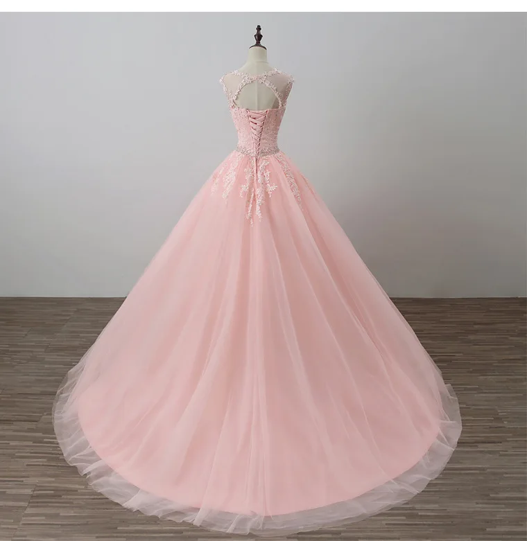 Vestidos De 15 Anos бальное платье розовое бальное платье дебютантка Аппликации Кристалл бисером без рукавов сладкий 16 Платья для вечеринок