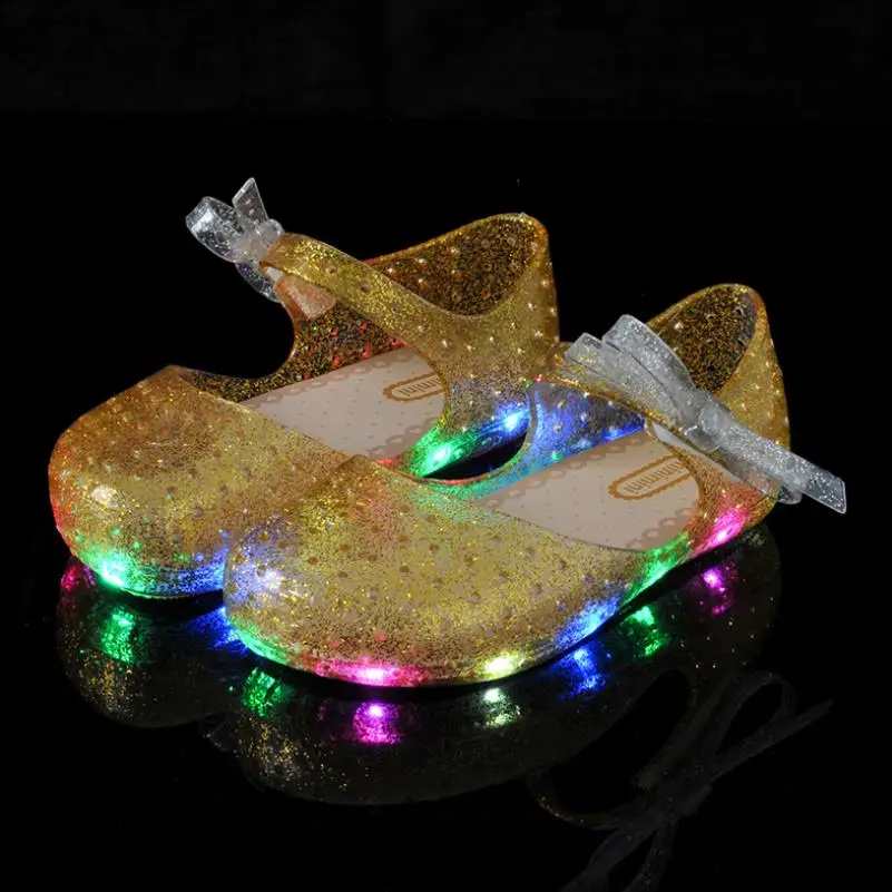 

2020 New LED light flashing bow buttress cool slippers fish head mouth head jelly girl fragrant princess sandals