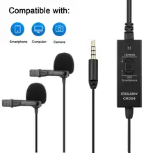 Mouriv CM204 Dual Lavalier Condenser Microphone with Foam Windscreen Windshield for iPhone,Android Smartphones, DSLR Camera