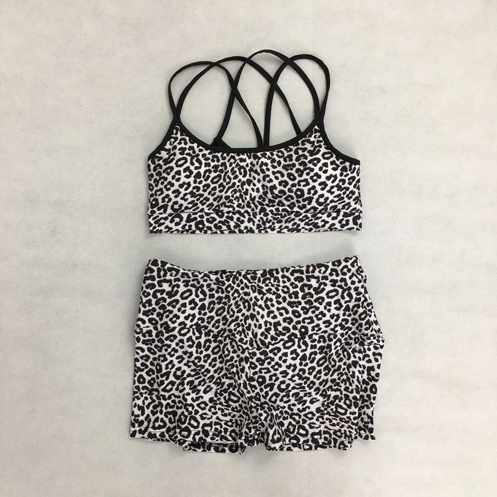Leopard Printed Bandage Backless Shorts Sports Set Women‘s Yoga Set Summer Sexy Fitness Wear Workout Clothes Gym Clothing