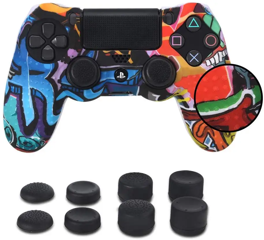 

Camouflage Case Graffiti Anti Slip Silicone Protective Skin Case For Sony PlayStation 4 PS4 Pro Slim Controller Thumb Grip Caps