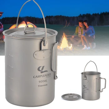

Outdoor Pot Cookware Titanium Water Cup With Cover Foldable Handle 900 Ml Cooker Portable Titanium Pot Camping Cooking Picnic
