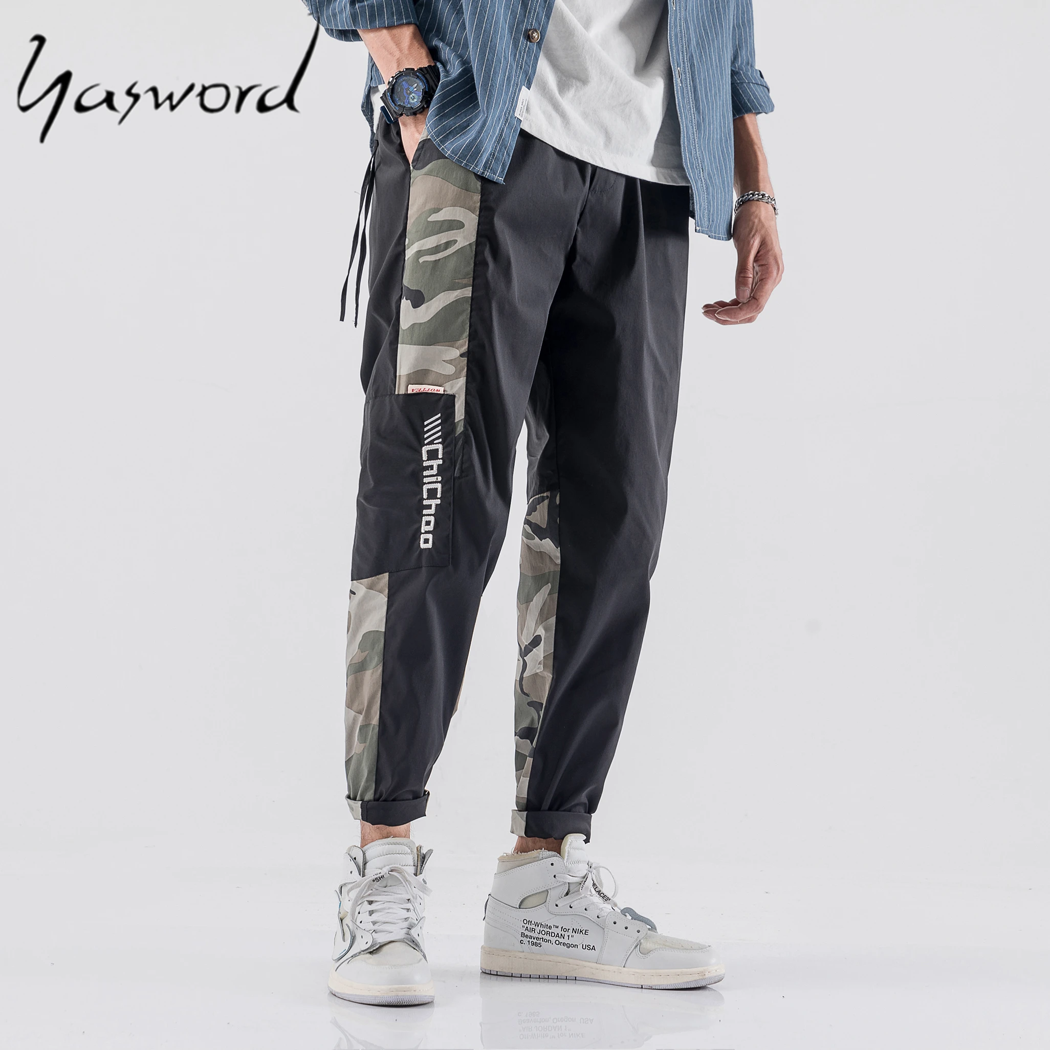 Yasword Men Pants Casual Trousers Straight Ankle-Length Solid Color Fashion Loose Male Elastic Waist Clothing Streetwear Yasword Men Pants Casual Trousers Straight Ankle-Length Solid Color Fashion Loose Male Elastic Waist Clothing Streetwear
