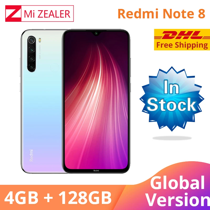 white Xiaomi Redmi Note 8 с глобальной версией, 4 Гб ОЗУ, 128 Гб ПЗУ, Смартфон Snapdragon 665, 48мп, экран 6,3 дюйма, быстрое зарядное устройство для мобильного телефона - Color: white